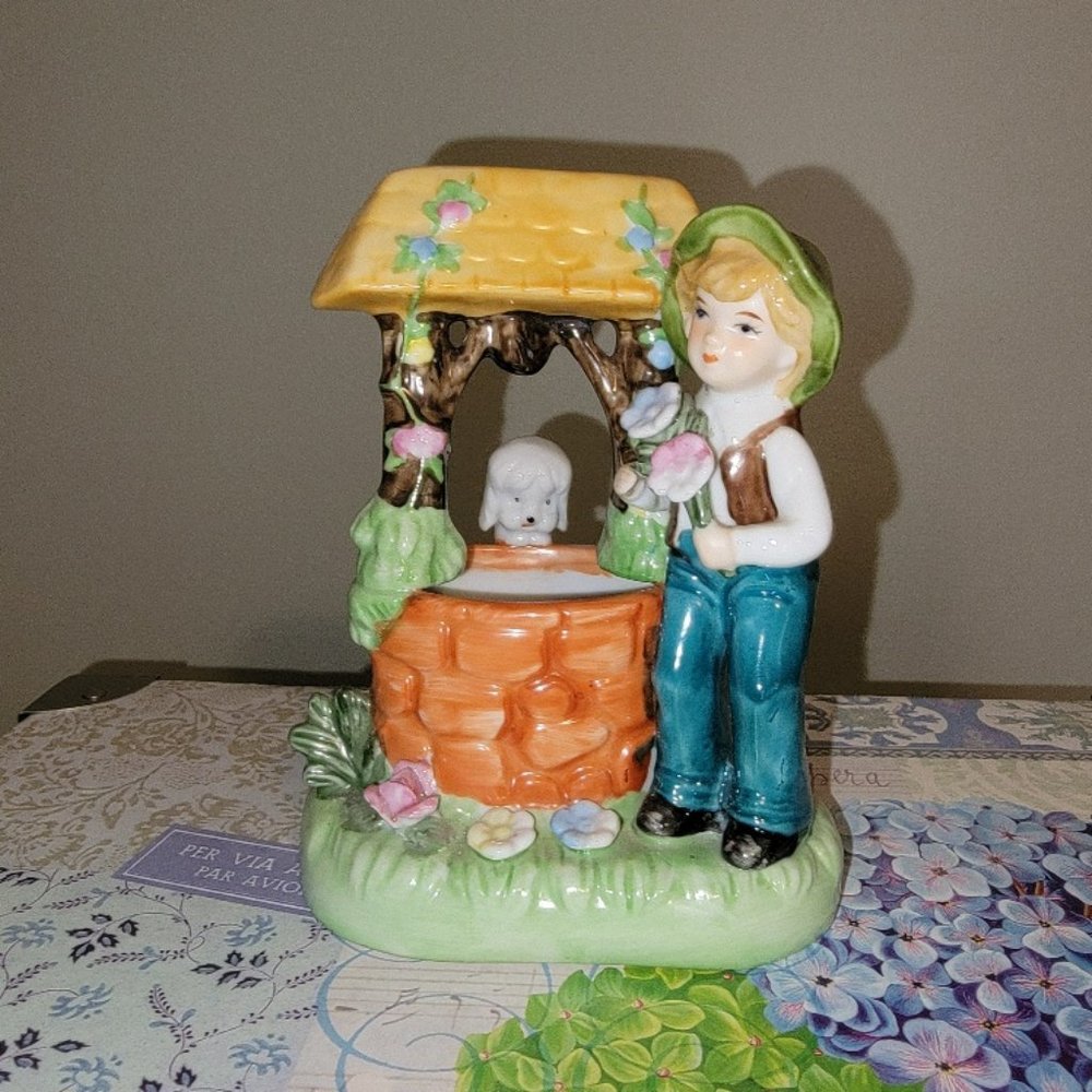 Vintage Boy at the Wishing Well Figurine